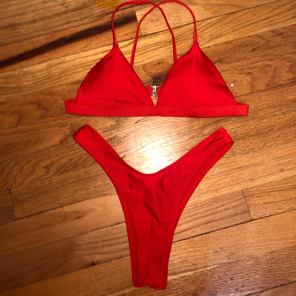 Red high leg bikini